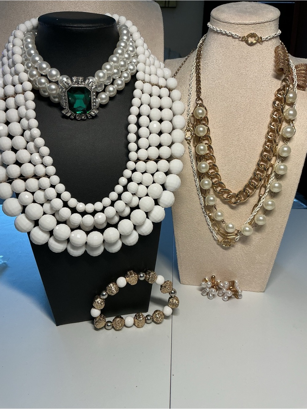 Elegant White Faux Pearl Multi-Strand Necklace Set